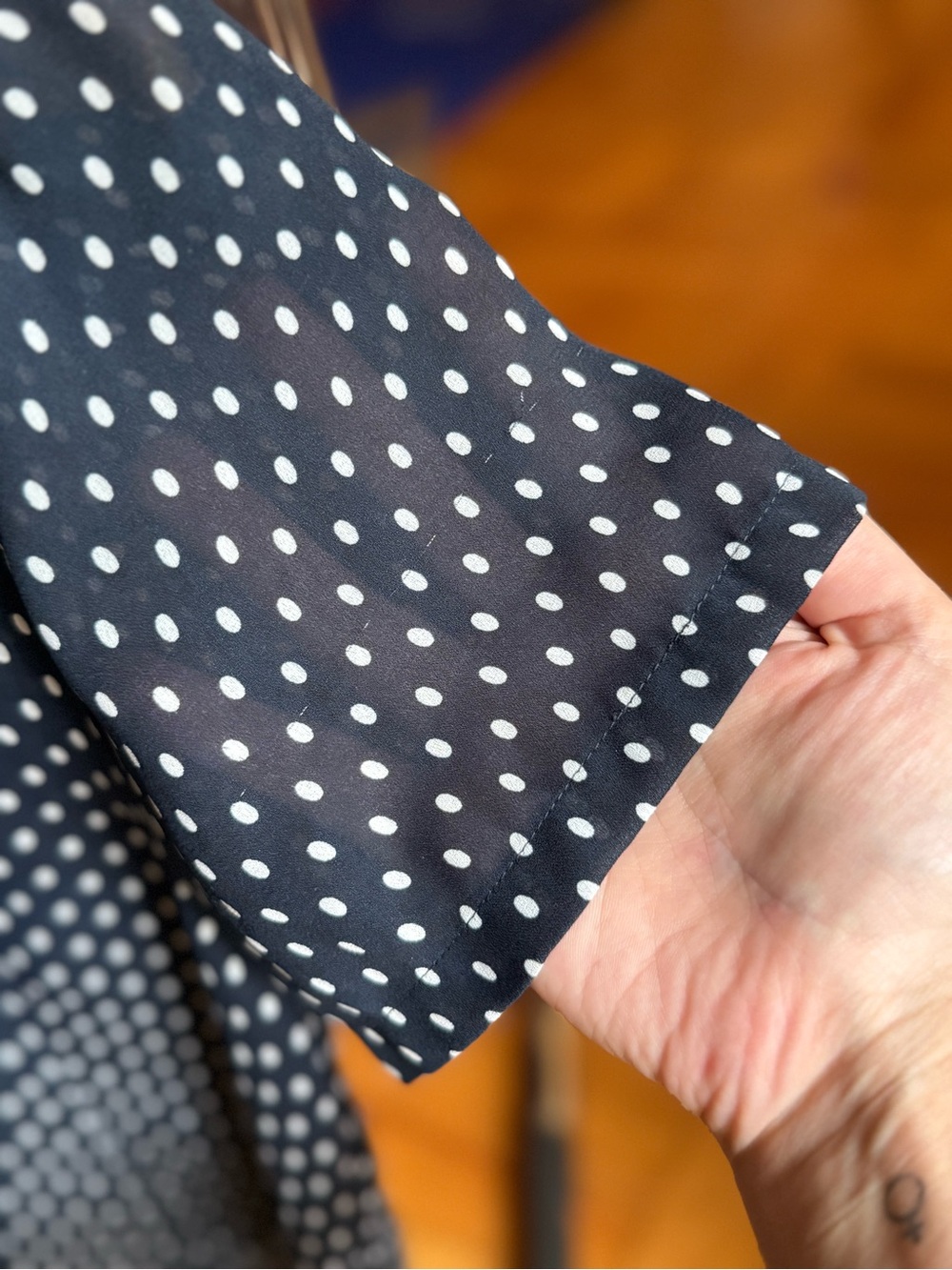 Polka Dot Short Sleeve Blouse - Navy - Picture 5 of 8